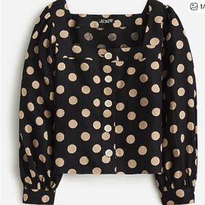 J. Crew Black and Tan Polka Dot Blouse